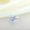 Hög kvalitet 925 Sterling Silver Blue CZ Ring Womens Romantic Heart-Shaped Ring Rhodium Plated Diamond Stone