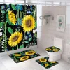 Rideaux de douche chute de fleur de tournesol semets de fleur de la ferme bleu blanc floral aquarelle plante de salle de bain décoration de salle de bain tapis de bain de toilette