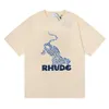 Rhude Brand Printed T Shirt Men Kobiety okrągły szyję T-shirty wiosna lato High Street Style wysokiej jakości TES