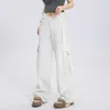 Frauenhose Y2K für Frauen Trendy High Street Cargo mit Taschen tragen Retro V -Form Taille Lose Wide Bein Jogginghosen