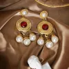 Luxury Dubai Jewelry Vintage Pearl Tassel Earrings Party Women Round Geo Statement Pendant Accessories Brinco