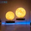 Lamps Shades Suspended 3D moon light LED neon night light 360 rotating magnetic bedside light with wooden base and magnetic gift Q240416