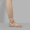 Casual Shoes Onlymaker Womens Diamante Lace Up Plat Sandals Soft Fashion Big Size Summer