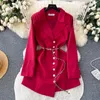 Robes décontractées Fall's Fall Assuir irrégulier Collier Design rouge Long Blazer Veste bureau