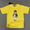 T-shirts Ny RL Casual Pure Cotton Black Fisherman Hat Little Bear Boys T-shirt Girls T-shirt Barnen Rund hals T240416