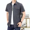 Men's Casual Shirts Men Cargo Summer Short Sleeve Blouse Combat Tactical Shirt Multi-Pocket Outfits Clothing Oversize 5XL