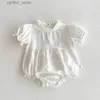 Rompers sommar ny bodysuit nyfödd tjej jumpsuit spädbarn flicka romper fast färg kort ärm baby i ett stycke kläder l410