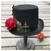 Bérets Fashion Steampunk Top Hat With Rose for Women Dance Party Cosplay Taille 57cm