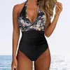 Kvinnors baddräkt Set Print Backless Puch Up Solid Sexy Womens badkläder Bandage Ruched Female Bathing Suit Beachwear 240409