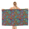 Serviette colorée rétro paisley motif de plage salle de bain microfibre boho bohème art floral shower sport yoga serviettes