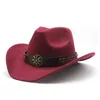 Berets Men de femmes laine western cowboy chapeau roll-up gentleman papa jazz equestrian sombrero hombre fedora Cap taille 56-58cm