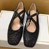 Casual Shoes Spring Fashion Versatile Flat Women's Round Toe Paljett Ballet Cross Mary Jane Single 2024