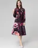Women's Runway Designer Two Piece Dress Lace Up Collar Long Sleeves Printed Shirt with Floral Skirt Fashion Twinset Sets