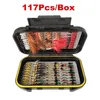 42145pcs Lyer de pêche à la mouche mouches à mouches humides Dry Streamer Streamer Artificiel Pesca Bait Bass Trout Tackle Box 240401