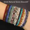 Strand Natural Stone Crystal Bead Stretch Armband Lapis Lazuli Tiger Eye Round Pärled 7,5 "Armband Bangles smycken