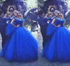 Formell festklänning utanför axelgolvet Längd Sequin Blue Pageant Dresses Ärmlös Custom Formal Free Shipping Special Endan1655133