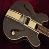 カスタムショップES 333 Tom Delonge Signature Semi Hollow Body Brown Cream Stripe Jazz Electric Guitar Double F Holes Dot Inlay Grove6120379