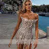 2024 NUEVA SKIRT Fringe Pearl Strip Mini Cóctail Sexy Slim Vestido de noche