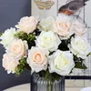 Flores decorativas de rosa branca rosa artificial buquê de seda de alta qualidade grande para decoração de casamento decoração de mesa em casa vermelha falsa