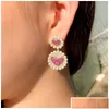 Boucles d'oreilles en lustre en peluche cwwzircons imitation de coeur rose imitation perle cubic zirconia pour les femmes de fiançailles