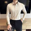 Camisas casuais masculinas Men vestido de baile elástica alta camisa colarinho de colarinho de colarinho comprido blusas masculino vestuário de cor sólida