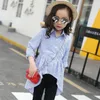 Girl Dresses Kids Girl Shirts Children Casatto a strisce di cotone Autunno primavera manica lunga Maglie blu abiti