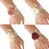 Brautgelenk Corsage Seiden Rose Hochzeit Hand Fremband Armband für Brautjungfer Mädchen Juwelierfeier Ehe Akomiteur 43SJ#
