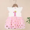 Happy Birthday Print Number 16th Girls Flying Sleeve Dresses Cute Kids Party for Princess Dress Tops Baby Clothing 240413