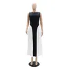 Casual Dresses Ladies Black And White Contrast Sleeveless O-neck Pleated Princess Dress European American Spring Elegant Office