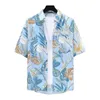Men's Casual Shirts Loose Fit Men Shirt Tropical Style Leaf Print With Quick Dry Technology Breathable Fabric For Vacation