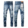 New Fashion 2024 Slim 1: 1 Jeans Brand pourpre Brand Purple Automne / Hiver Brand Purple Jeans High Street Black Ripped and Aged Designer Jeans Fitted Denim Mens Jean