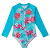 Little Girls Badeanzug Langarm Blumenblumen -Onepiece Badwear Childrens Sonnenschutzstrandkleidung Kinder Mädchen 240416
