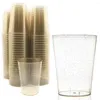 Disposable Cups Straws 25PCS Gold Plastic Clear Wine Glasses Fancy Hard With Glitter For Party