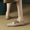 أحذية غير رسمية Taoffen Fashion Ballet Flats حقيقية جلدية تنقل مسطحة مربع إصبع القدم النسائي مريحة للمكاتب الفرقة المرنة