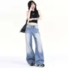 2024 Spring New Spicy Girl Folded Old Washed Jeans Womens Slim Löst raka benbyxor