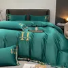 Top Lux Summer Washed Silk Four-Piece Set Ice Tencel Solid Color Bed Sheet Quilt Cover Embroidery Bedding Gift Kit Wholesale