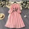 Sukienki swobodne ciężkie sukienka haftowa damska gaza gazy gazy vintage szata femme tunika maxi 2024 vestidos de Mujer 7N638