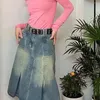 Saias 2024 Cantura alta saia de jeans longa Midi Women Summer Summer Pleed