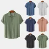 Męskie koszule letnie wypoczynek wakacje wydrukowane bawełniane lniane 2024 TOP Polka Dot Lapel krótki ekologiczny rękaw mody ropa hombre