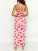 Casual Dresses Vintage Floral 2 Piece Outfits For Women V Neck Crop Top High Slit Ruffle Skirt Sets Long Flowy