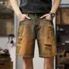 Jeans masculin 2024 Shorts denim d'été pour hommes en vrac Hip Hop Baggy en détresse en détresse