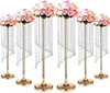 Party Decoration Crystal Gold Vase for Wedding Centerpiece Table Decorations Metal Flower Holder Stand Road 6 PCS