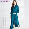 Robes décontractées Tesscara Femmes Spring Long Elegant Satin Robe High Quality Luxury Office Cocktail Party Vintage Asymétrical Designer