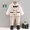 Suits Kids Vest Pants Badge Bowtie Photograph Dress Flower Boys Champagne Wedding Suit Prince Children Birthday Performance Costume