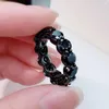 Cluster Rings PANSYSEN Solid 925 Sterling Silver Round Cut Created Obsidian Black Gemstone For Women Vintage Fine Jewelry Ring Wholesale