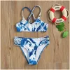 One-Pieces One Pieces 2Pcs Bikini Swimwear Kid Girl Fashion Swimsuit Color Block Criss-Cross Spaghetti Strap Top Triangle Shorts Swimm Otkxr