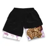 Mens Anime Hanma Baki shorts de fitness impressos preto dupla camada 2 em 1 shorts de secagem rápida Fitness Running Sports Summer 240416
