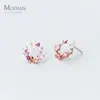 Stud Earrings Modian Original Brand Round Pink Flower Zircon Fashion Charm Genuine 925 Sterling Silver Fine Jewelry Korean Gift