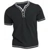 Mens Plain Henley Shirt Round Neck T-shirt Summer Bekväm bomulls mode Kort ärm Casual Street Wear Sports Top Basic 240416