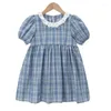 Girl Dresses Korean version 2024 Children's Dress Girls Summer Pure Cotton Spets Collar Baby Bubble kortärmad klänning1-5y